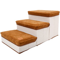 HKM-170707 Foldable Brown Storage Stairs for Pets - Durable Flannel and Cotton, Supports Up to 25KG, Includes Storage Box