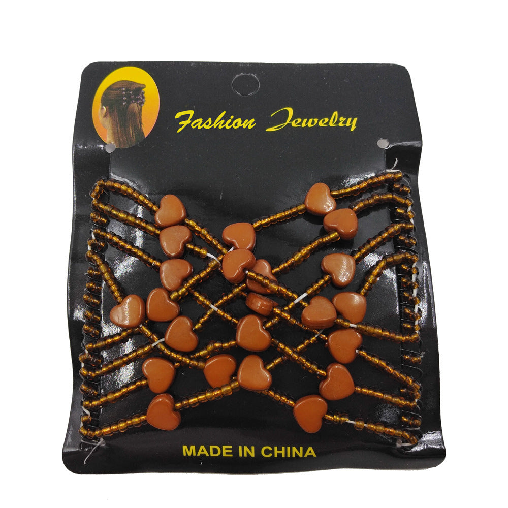 HKM-298899 Korean Steel Wire Hair Comb with Heart Bead Design - Available in Multiple Colors