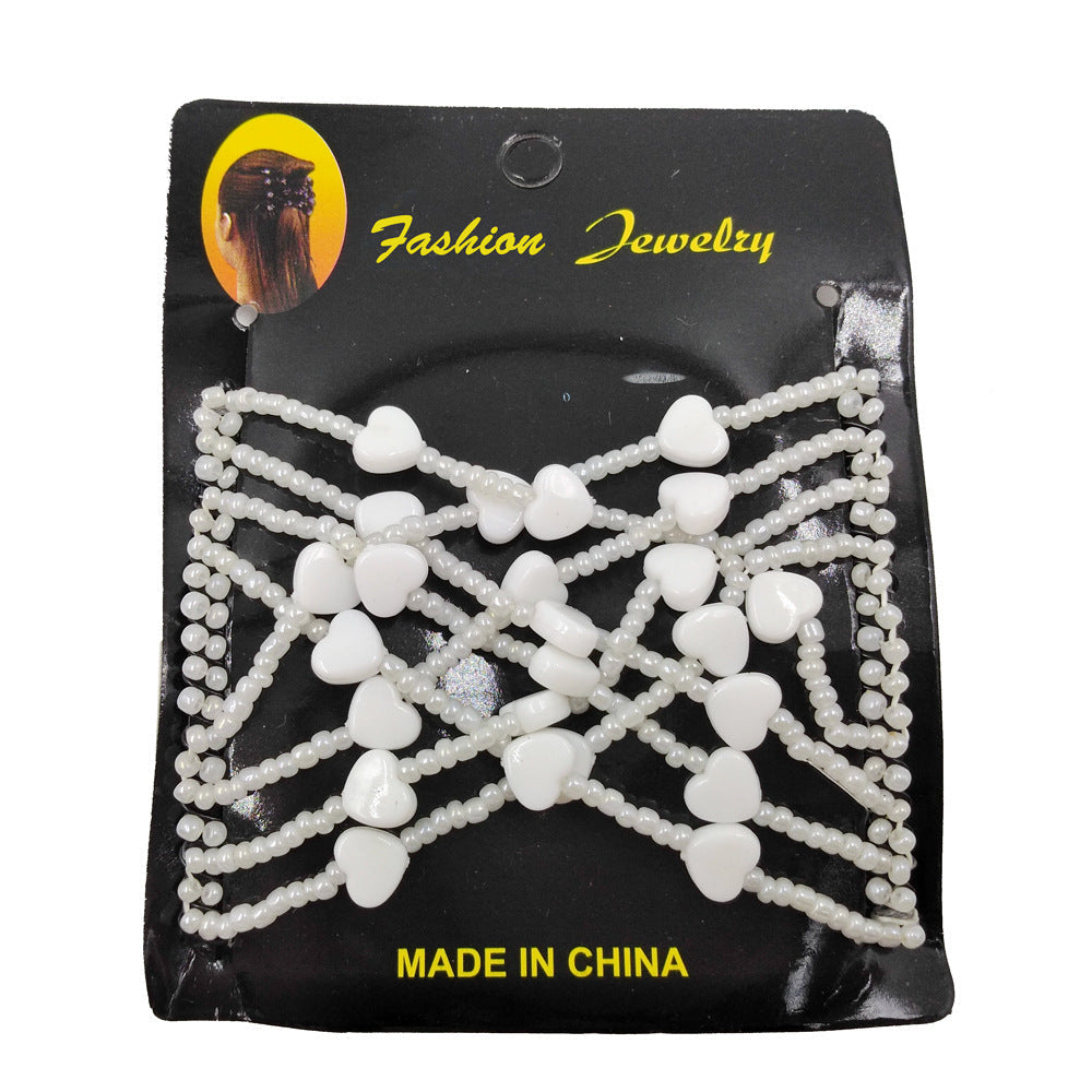 HKM-298899 Korean Steel Wire Hair Comb with Heart Bead Design - Available in Multiple Colors
