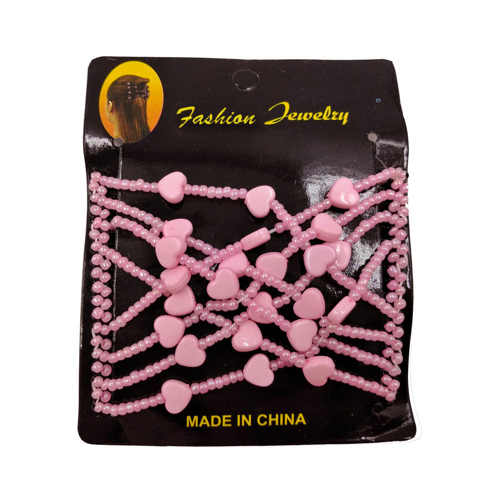 HKM-298899 Korean Steel Wire Hair Comb with Heart Bead Design - Available in Multiple Colors