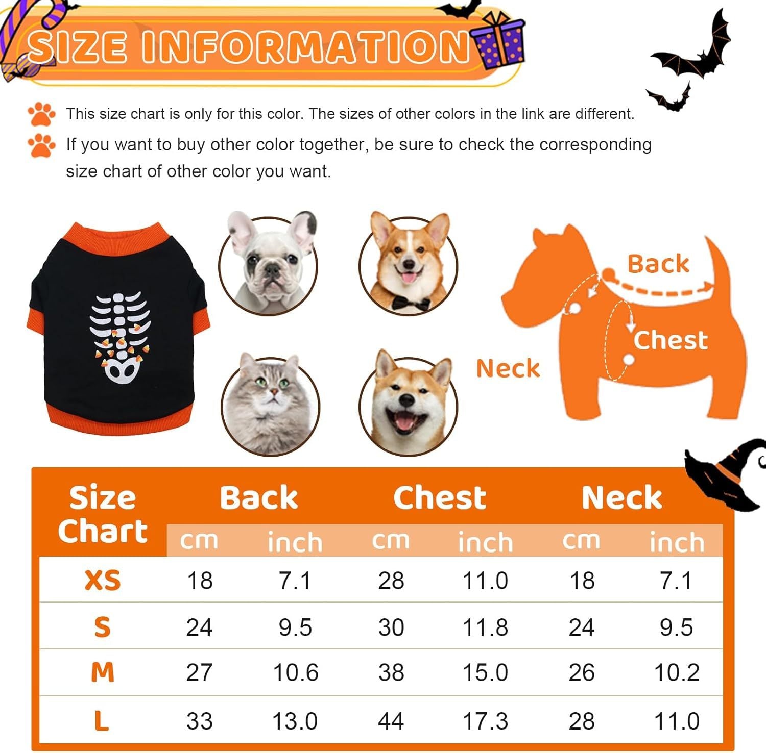 HKM-953107 Halloween Pet Skeleton Costume Sweatshirt for Dogs and Cats, Lightweight & Comfortable for Chihuahua, Dachshund, and French Bulldog