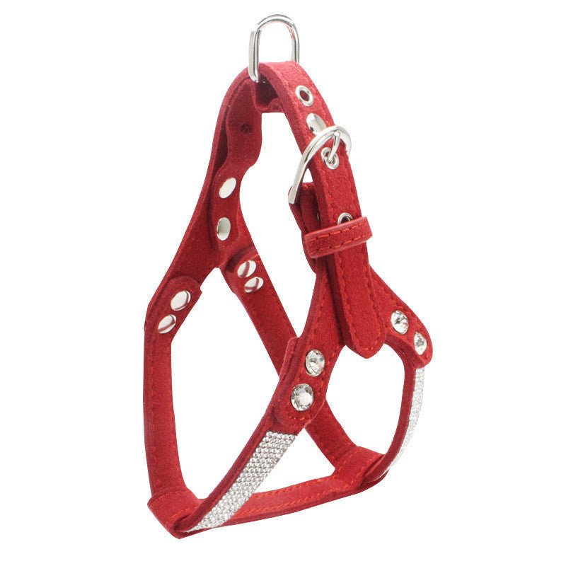 HKM-765843 Rhinestone-Embellished Suede Chest Strap for Small to Medium Dogs