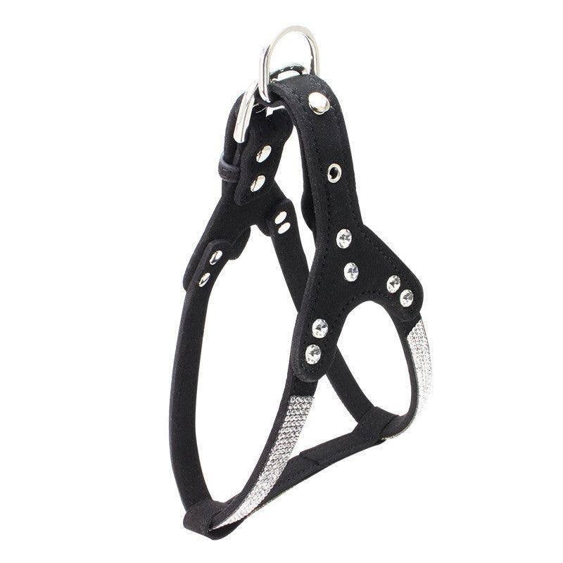 HKM-765843 Rhinestone-Embellished Suede Chest Strap for Small to Medium Dogs