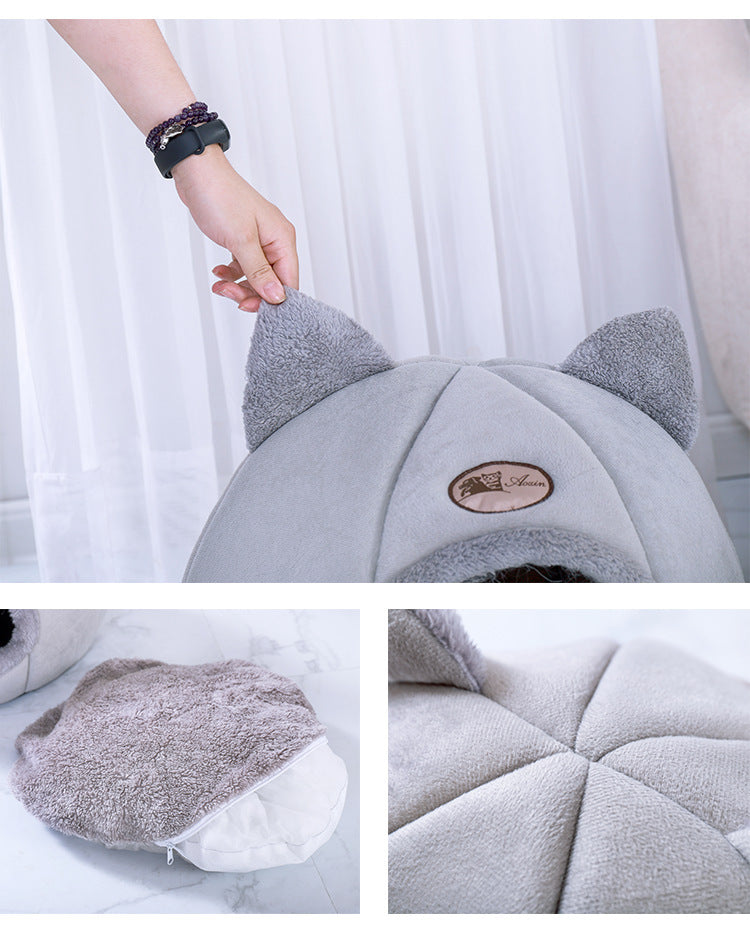 HKM-604115 Cozy Semi-Enclosed Pet Nest with Soft Plush and Supportive Padding
