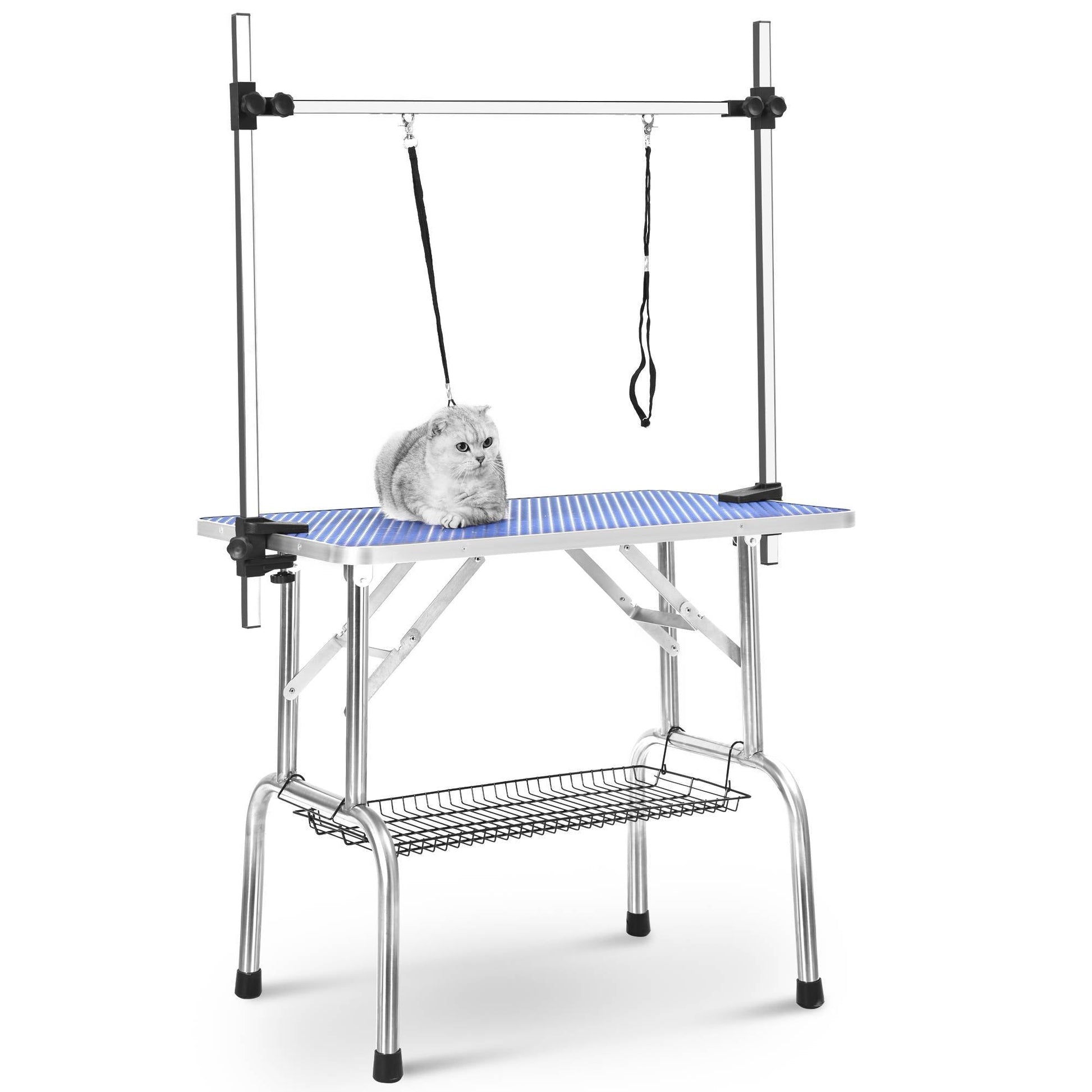 HKM-498131 Heavy Duty Stainless Steel Folding Pet Grooming Table with Adjustable Arm and Rubber Surface