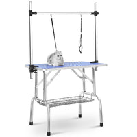 HKM-498131 Heavy Duty Stainless Steel Folding Pet Grooming Table with Adjustable Arm and Rubber Surface