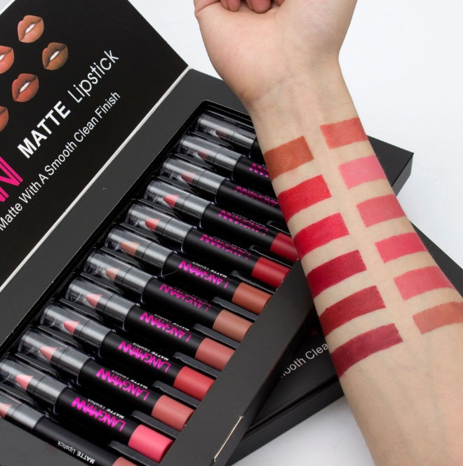 HKM-283731 Matte Waterproof Long-lasting Velvet Lipstick Set - 12 Colors for Smooth, Hydrated Lips