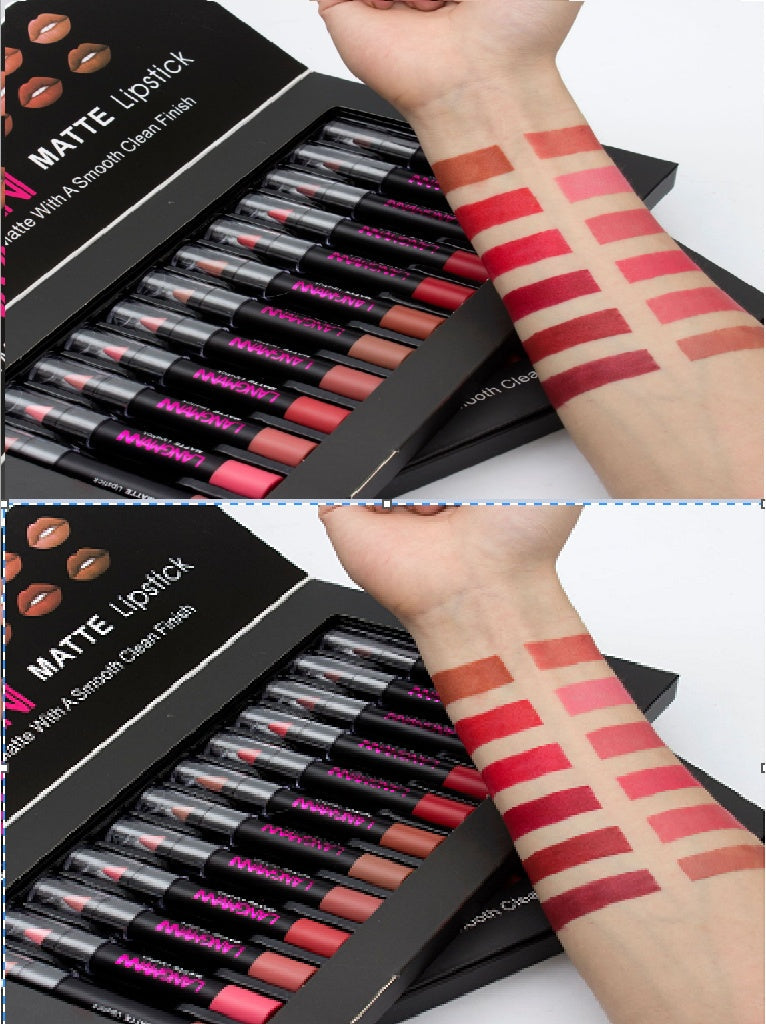 HKM-283731 Matte Waterproof Long-lasting Velvet Lipstick Set - 12 Colors for Smooth, Hydrated Lips
