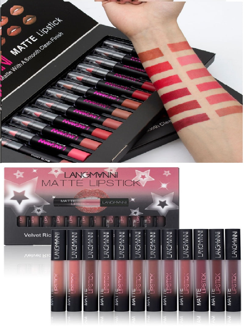 HKM-283731 Matte Waterproof Long-lasting Velvet Lipstick Set - 12 Colors for Smooth, Hydrated Lips