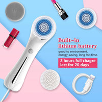 HKM-850515 IPX7 Waterproof Facial Cleansing Brush with 3-in-1 Exfoliating Features and 4 Replaceable Brush Heads