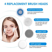 HKM-850515 IPX7 Waterproof Facial Cleansing Brush with 3-in-1 Exfoliating Features and 4 Replaceable Brush Heads