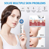 HKM-850515 IPX7 Waterproof Facial Cleansing Brush with 3-in-1 Exfoliating Features and 4 Replaceable Brush Heads