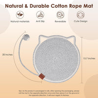 HKM-437971 Natural Cotton Rope Cat Scratcher Mat with Hanging Toy for Indoor Cats – Versatile Floor and Wall Protector