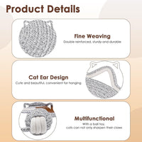 HKM-437971 Natural Cotton Rope Cat Scratcher Mat with Hanging Toy for Indoor Cats – Versatile Floor and Wall Protector