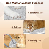 HKM-437971 Natural Cotton Rope Cat Scratcher Mat with Hanging Toy for Indoor Cats – Versatile Floor and Wall Protector