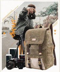 HKM-269715 Vintage Waterproof Waxed Canvas Camera Backpack in Green, Khaki, Dark Grey