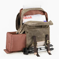 HKM-269715 Vintage Waterproof Waxed Canvas Camera Backpack in Green, Khaki, Dark Grey