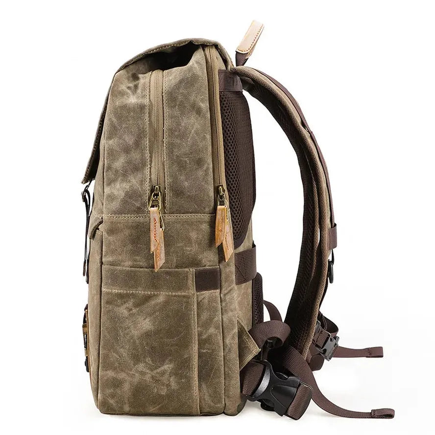 KTX-269715 Vintage Waterproof Waxed Canvas Camera Backpack in Green, Khaki, Dark Grey