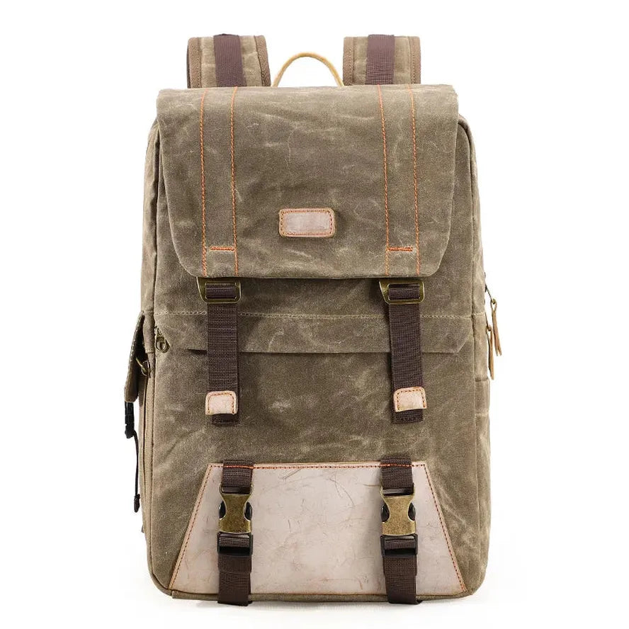 KTX-269715 Vintage Waterproof Waxed Canvas Camera Backpack in Green, Khaki, Dark Grey