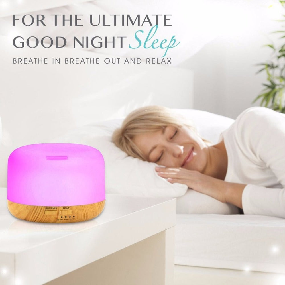 HKM-994963 Wood Grain Remote Control Humidifier with LED Aroma Lamp and 7 Color Lights