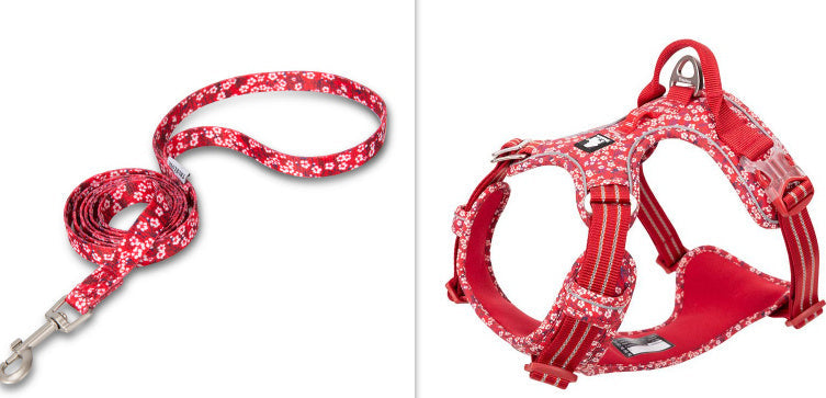 HKM-829075 Floral Pet Dog Chest Strap with Reflective Nylon and Aluminum Buckle for Enhanced Safety