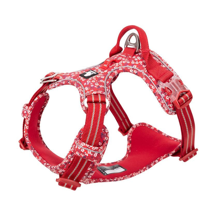 HKM-829075 Floral Pet Dog Chest Strap with Reflective Nylon and Aluminum Buckle for Enhanced Safety