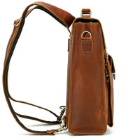 HKM-594643 Retro Crazy Horse Leather Multi-Functional Backpack and Messenger Bag in Waxed Canvas