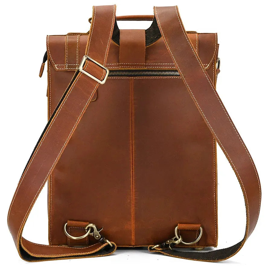 KTX-007763 Retro Crazy Horse Leather Multi-Functional Backpack and Messenger Bag in Waxed Canvas
