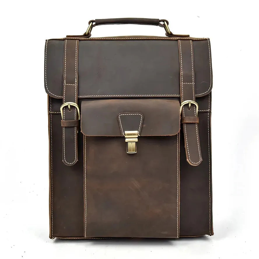HKM-594643 Retro Crazy Horse Leather Multi-Functional Backpack and Messenger Bag in Waxed Canvas