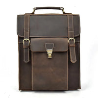 HKM-594643 Retro Crazy Horse Leather Multi-Functional Backpack and Messenger Bag in Waxed Canvas