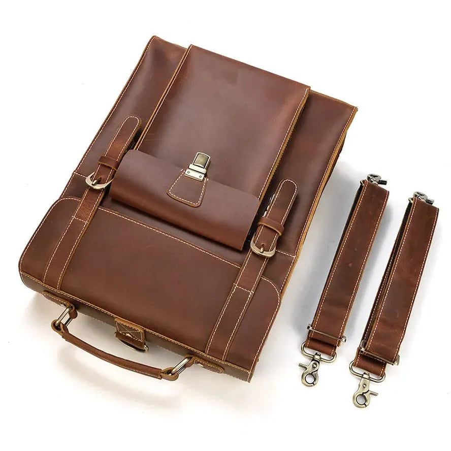 KTX-007763 Retro Crazy Horse Leather Multi-Functional Backpack and Messenger Bag in Waxed Canvas