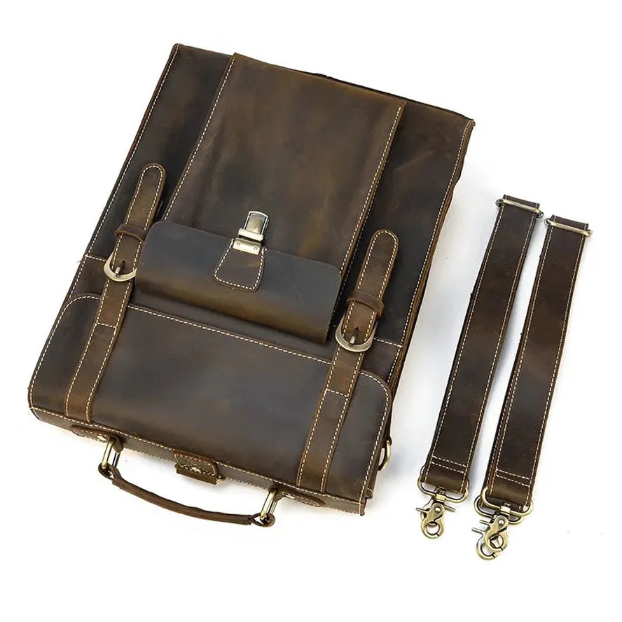 KTX-007763 Retro Crazy Horse Leather Multi-Functional Backpack and Messenger Bag in Waxed Canvas