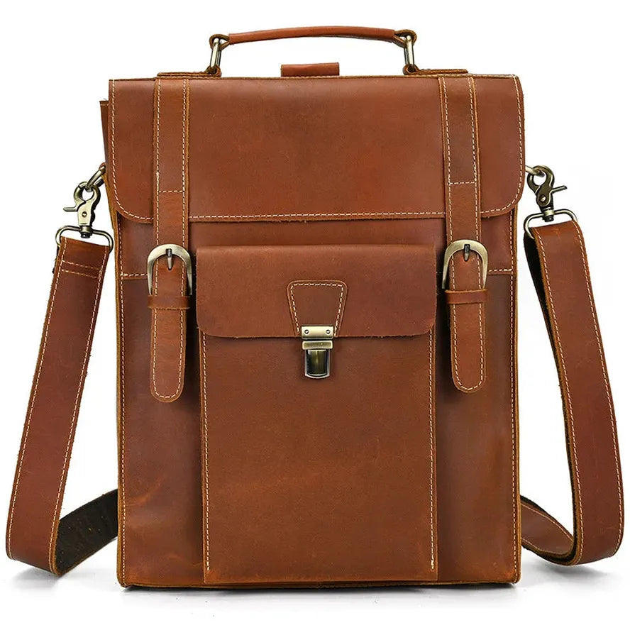 KTX-007763 Retro Crazy Horse Leather Multi-Functional Backpack and Messenger Bag in Waxed Canvas