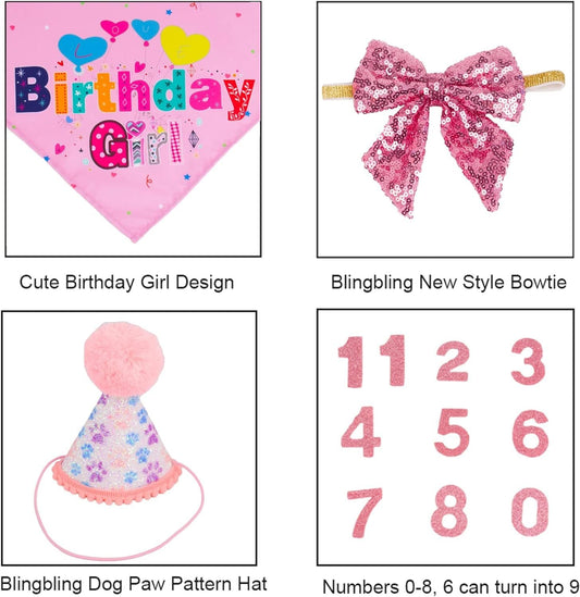 HKM-759571 Dog Birthday Celebration Supplies - Adjustable Party Hat with Numbers and Dog Bandana Set
