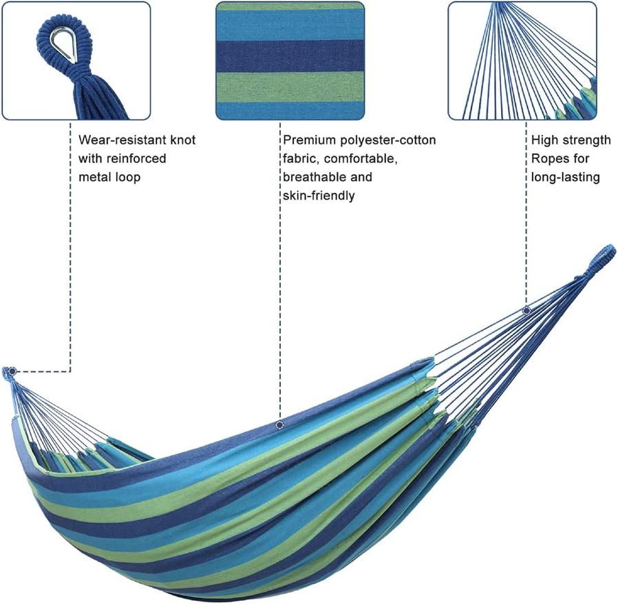 HKM-549139 Extra Long & Wide Double Hammock for Camping, Travel, Backyard, and Indoor Use with Carrying Pouch
