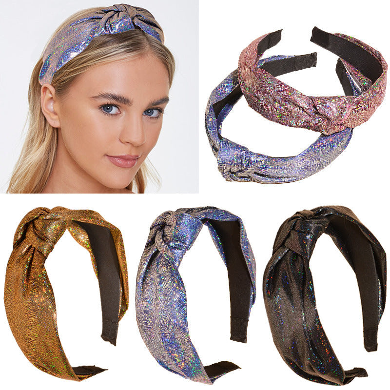 HKM-662035 Korean Style Wide-Side Hairpin Headband with Geometric Design