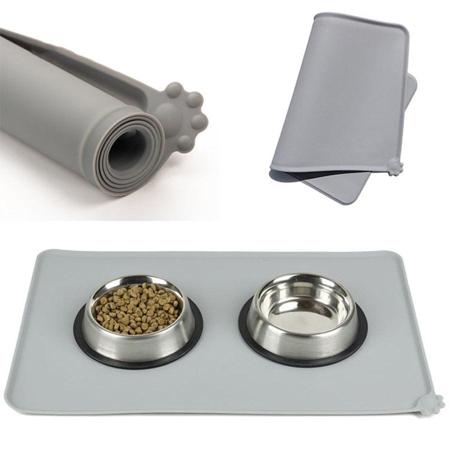 JMT-322634 Modern Silicone Pet Food Mat - Solid Color with Cartoon Design, 47x29.5cm, Available in Black and Gray
