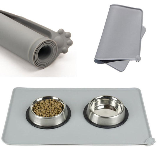 JMT-322634 Modern Silicone Pet Food Mat - Solid Color with Cartoon Design, 47x29.5cm, Available in Black and Gray
