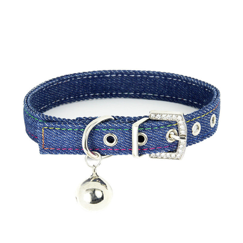 HKM-582419 Adjustable Denim Cat Collar with Bell - Four Seasons Wear in Blue and Black