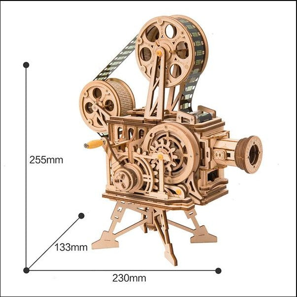 KTX-686611 Hand-Cranked Wooden Film Projector - Mechanical 3D Puzzle for Ages 15 and Up
