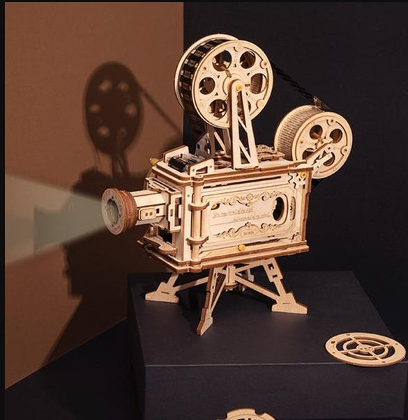 KTX-686611 Hand-Cranked Wooden Film Projector - Mechanical 3D Puzzle for Ages 15 and Up