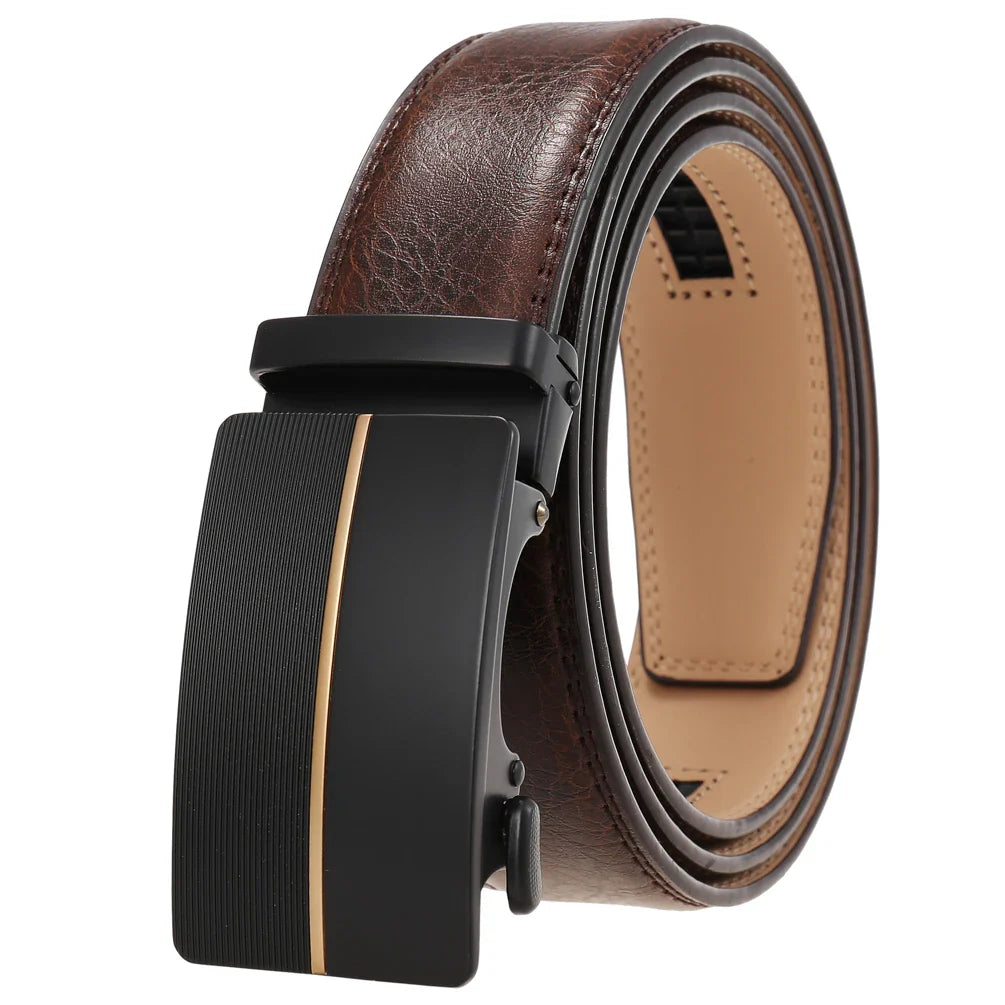 HKM-496787 Men's Leather Belt with Automatic Metal Buckle - Model LY36-22036-1