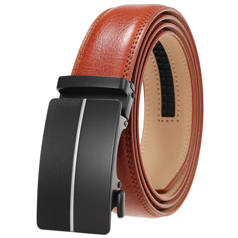 HKM-496787 Men's Leather Belt with Automatic Metal Buckle - Model LY36-22036-1