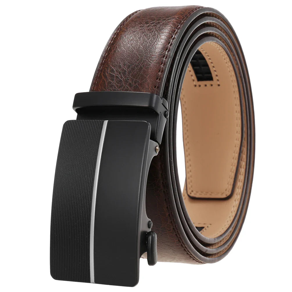 HKM-496787 Men's Leather Belt with Automatic Metal Buckle - Model LY36-22036-1