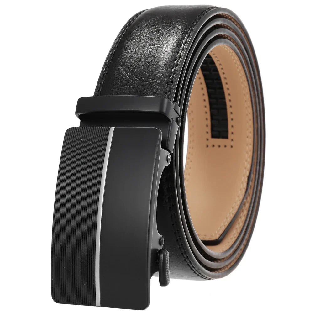 HKM-496787 Men's Leather Belt with Automatic Metal Buckle - Model LY36-22036-1