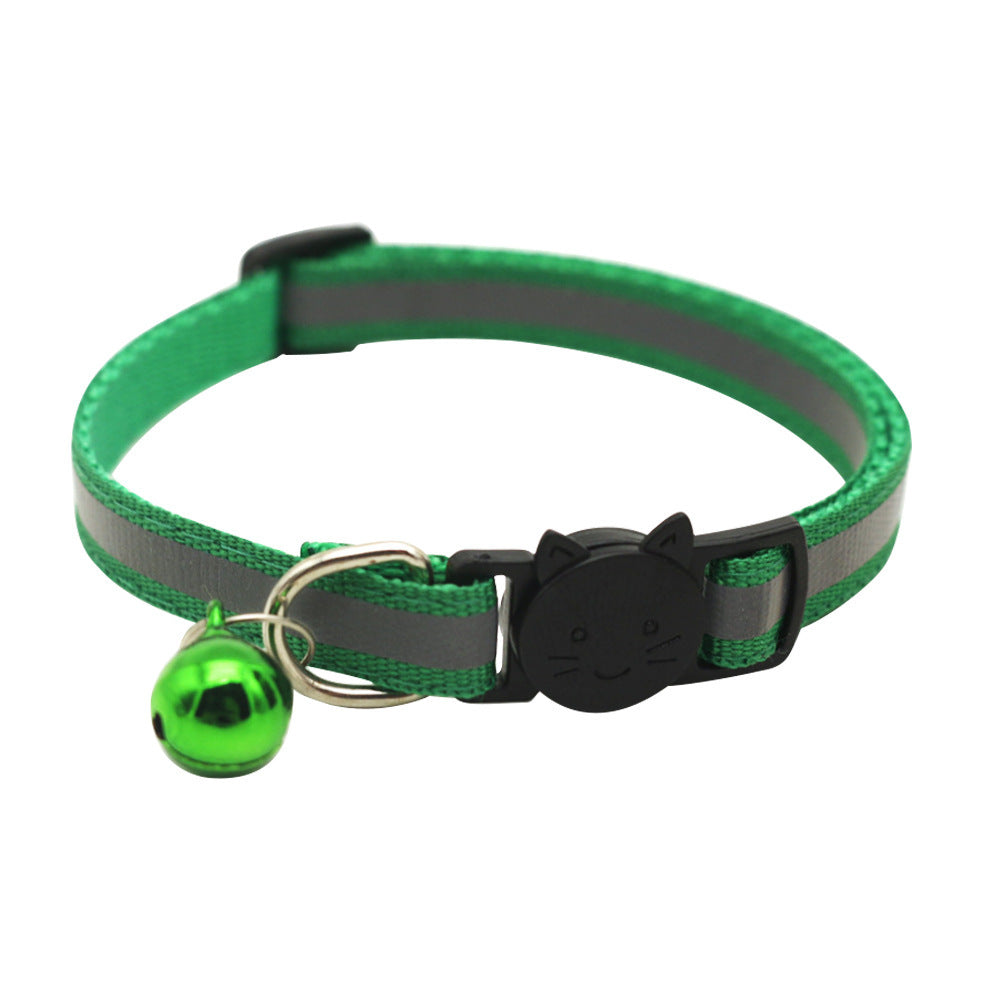 HKM-415123 Colorful Reflective Polyester Cat Collar with Adjustable Bell - Multiple Color Options Available