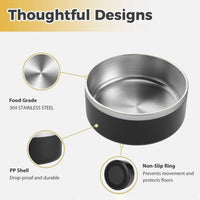 HKM-127571 Stainless Steel Dog Bowl with Non-Slip Base, 42oz Capacity, Dishwasher Safe and Easy to Clean