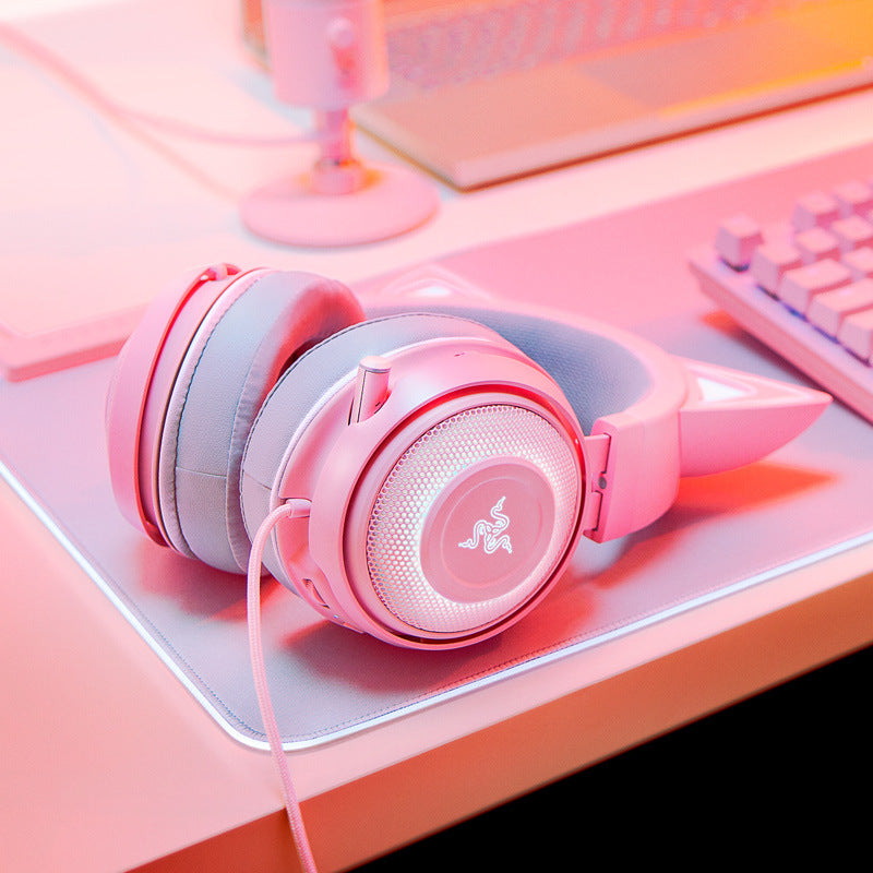 KTX-198035 Glowing Cat Ear Wired Headphones with Universal USB Connector