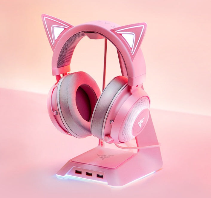 KTX-198035 Glowing Cat Ear Wired Headphones with Universal USB Connector
