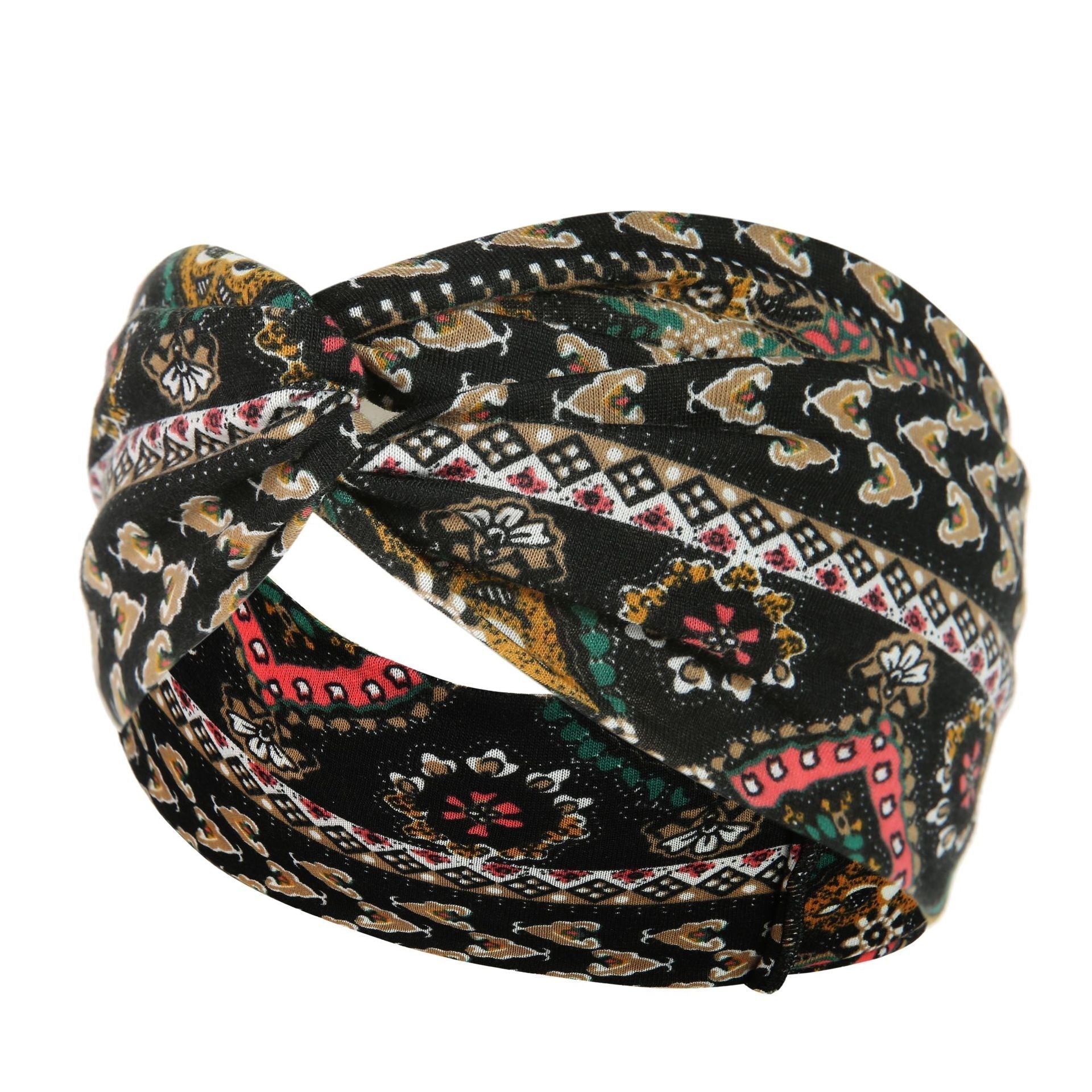 HKM-669395 Floral Plaid Women's Printed Knitted Wide-Brim Headband